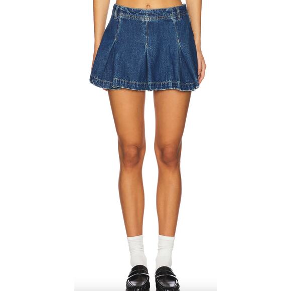 Free People Dresses & Skirts - NWT Free People Madison Ave Mini Skirt Denim Pleated 27